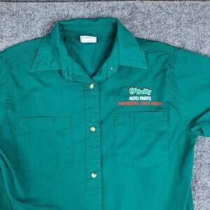 O'Reilly Auto Parts Shirt Womens Size S Green Short Sleeve Button Work Uniform